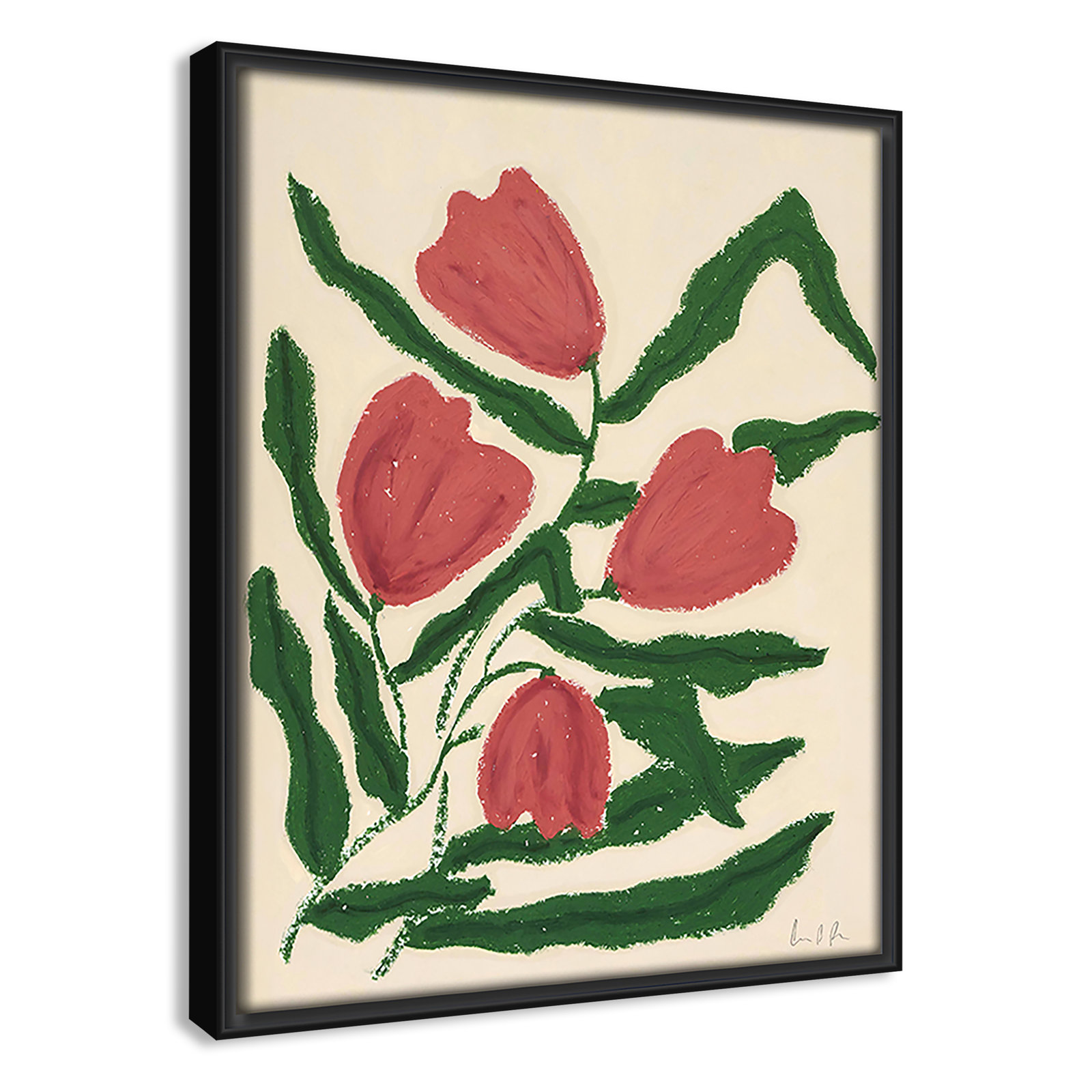 Colette "Red Tulips" Print by Camilla Bergqvist, 11.5" H x 9.5" W, Black