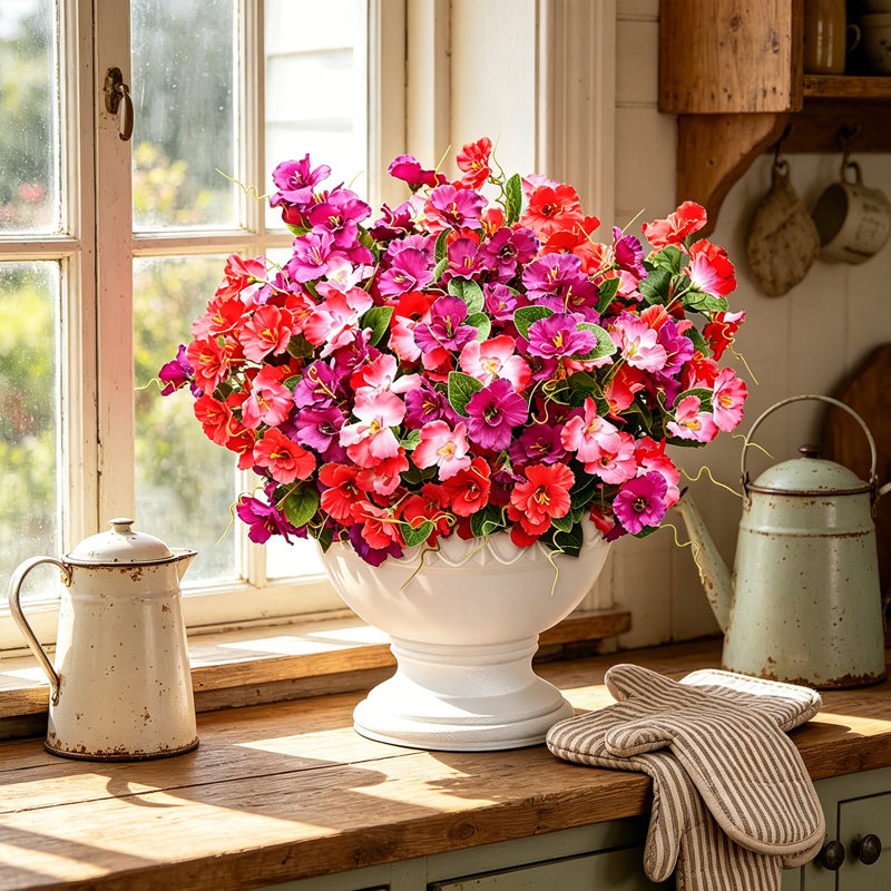 6 Bundles Artificial Flowers Plants for Outdoors Spring Decoration Hibiscus Tropical Flowers Artificial Realistic UV Resistant Fake Flowers for Outside Planter Porch Patio Balcony Yard
