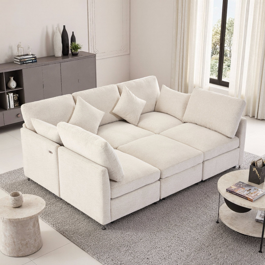 Latitude Run® Transformable Modular Sectional Sofa with Movable Ottoman ...