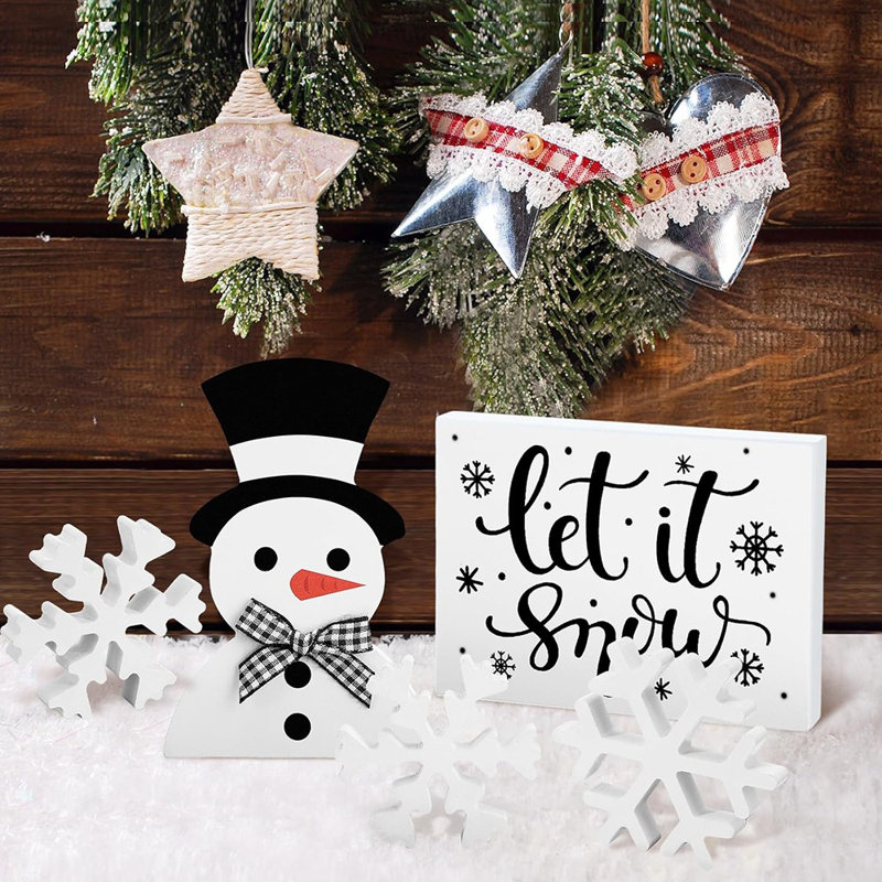Décorations de table d'hiver - noir et blanc - centres de table en forme de bonhomme de neige et de flocon de neige