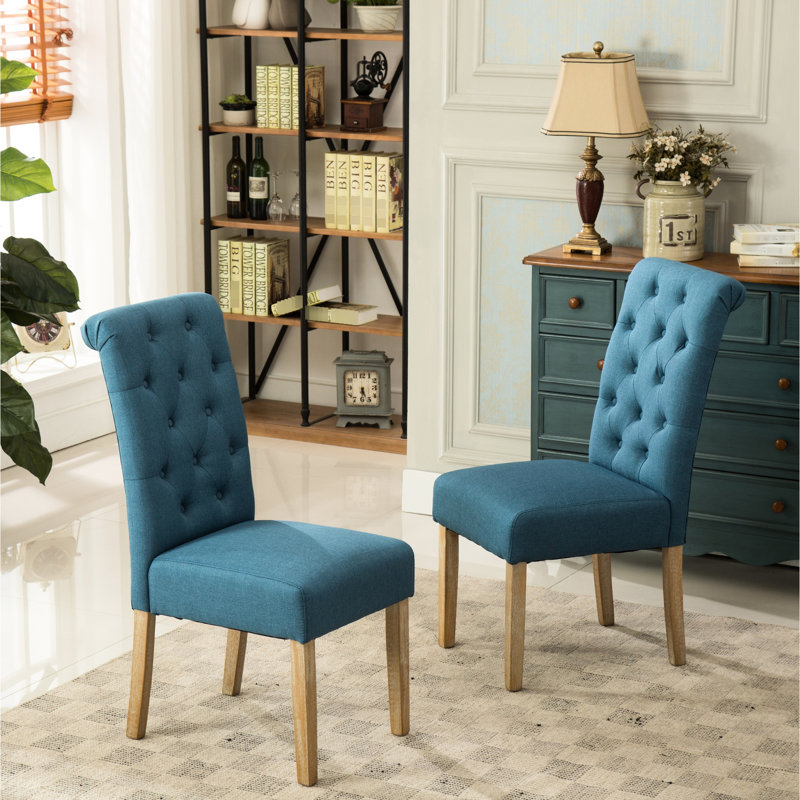 Chaise de salle à manger bleue, bois massif - chaise 2 pièces au design élégant, aspect attrayant
