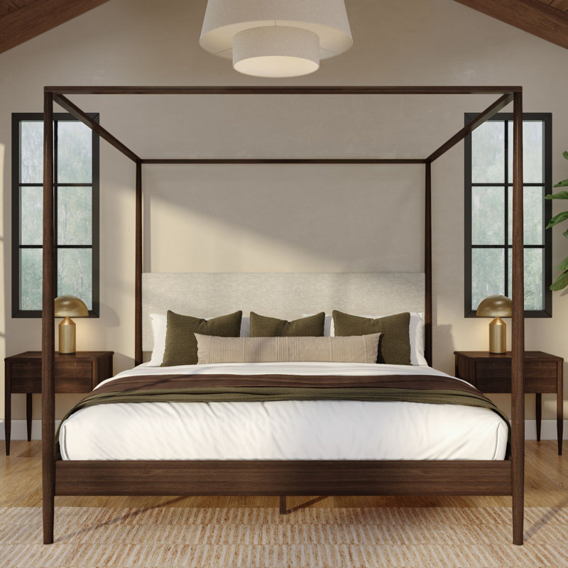 Harbor Canopy Bed with Upholstered Headboard, , Walnut, King