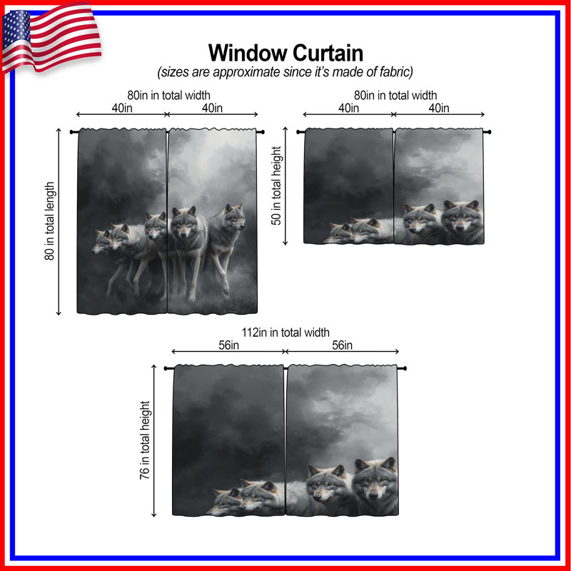 Rideaux obscurcissant gris Wolves dans le brouillard, 40 po x 80 po - 2 panneaux, Transparent
