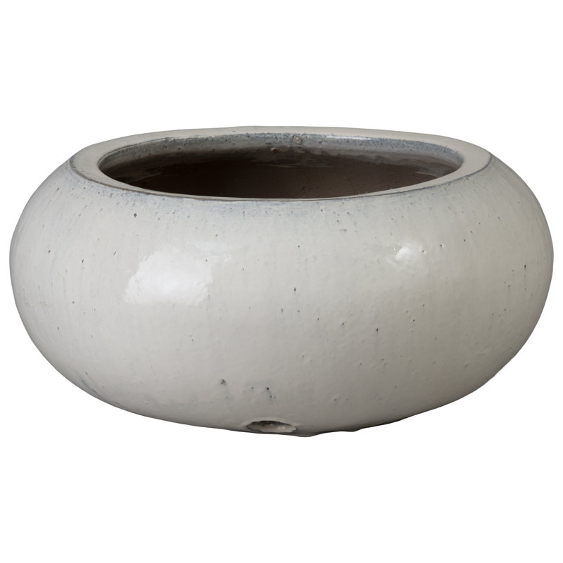 24 in. Moon White Ceramic Round Planter (24 in. L x 24 in. W x 12 in. H) with Drainage Hole