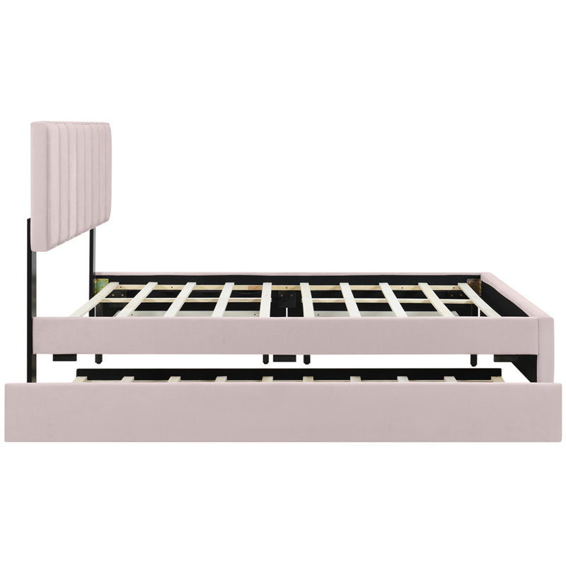 Masaye Upholstered Platform Bed With 2 Drawers And 1 Trundle, Pink