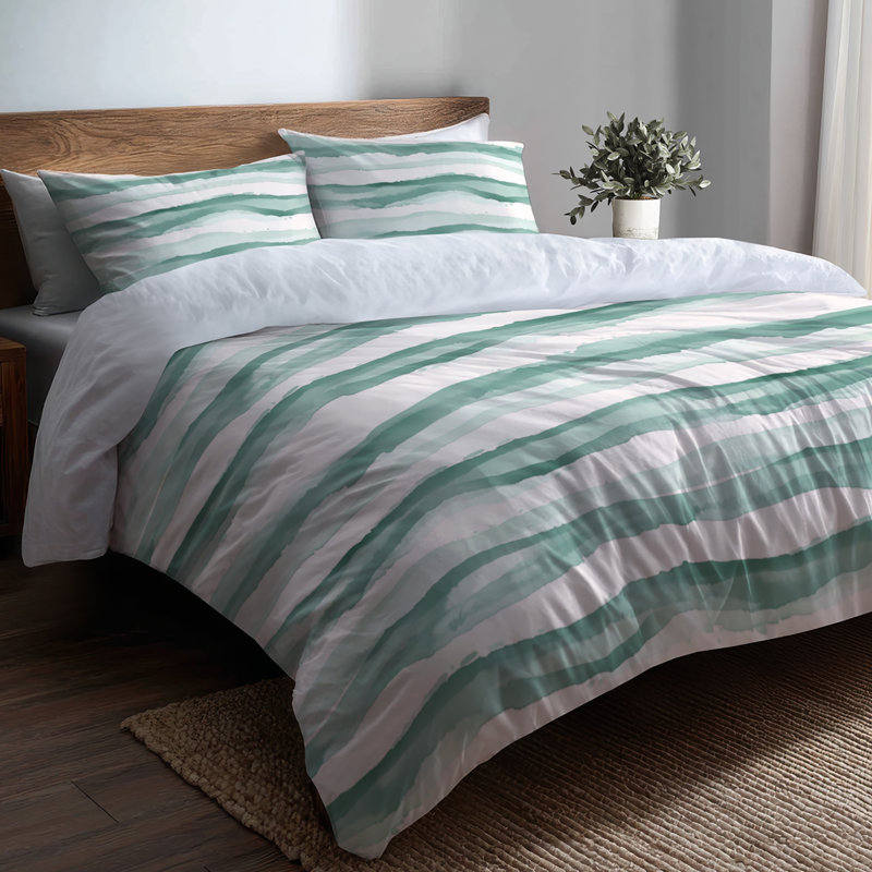 Ensemble de literie à rayures - Ensemble de housse de couette et de coussins Modern Green