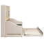 Lit de jour simple beige, rembourré avec accoudoirs à DEL, armoires de rangement, lit gigogne escamotable, lit de jour confortable pour les invités dans les tablettes et lit supplémentaire gigogne, structure en tissu-1927344375