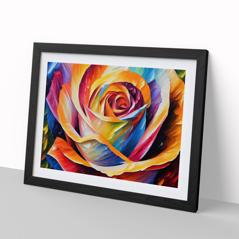 XH1022-7563X Rose Flower Vol.5 Abstract 1 Piece Single Picture Frame Painting, 34cm H x 46cm W x 2cm D, Black