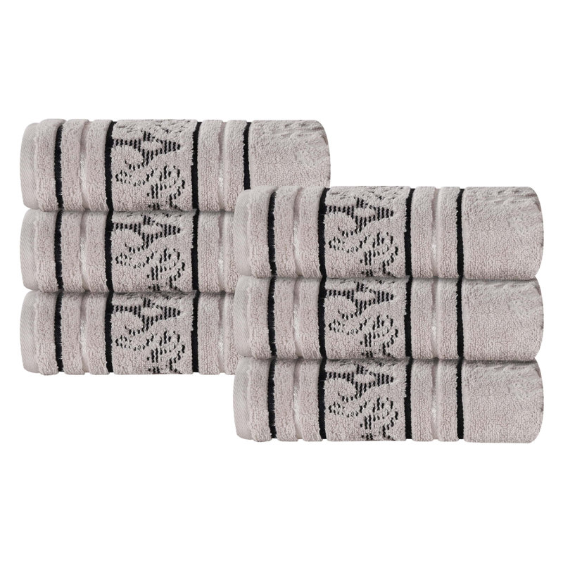 Ensemble de serviettes en coton uni et jacquard Sadie Zero Twist, Floral, Platine, Ensemble de 6 serviettes à main