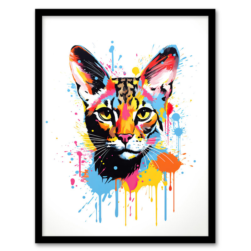 Serval Cat Orange Blue Pink - Single Picture Frame Print