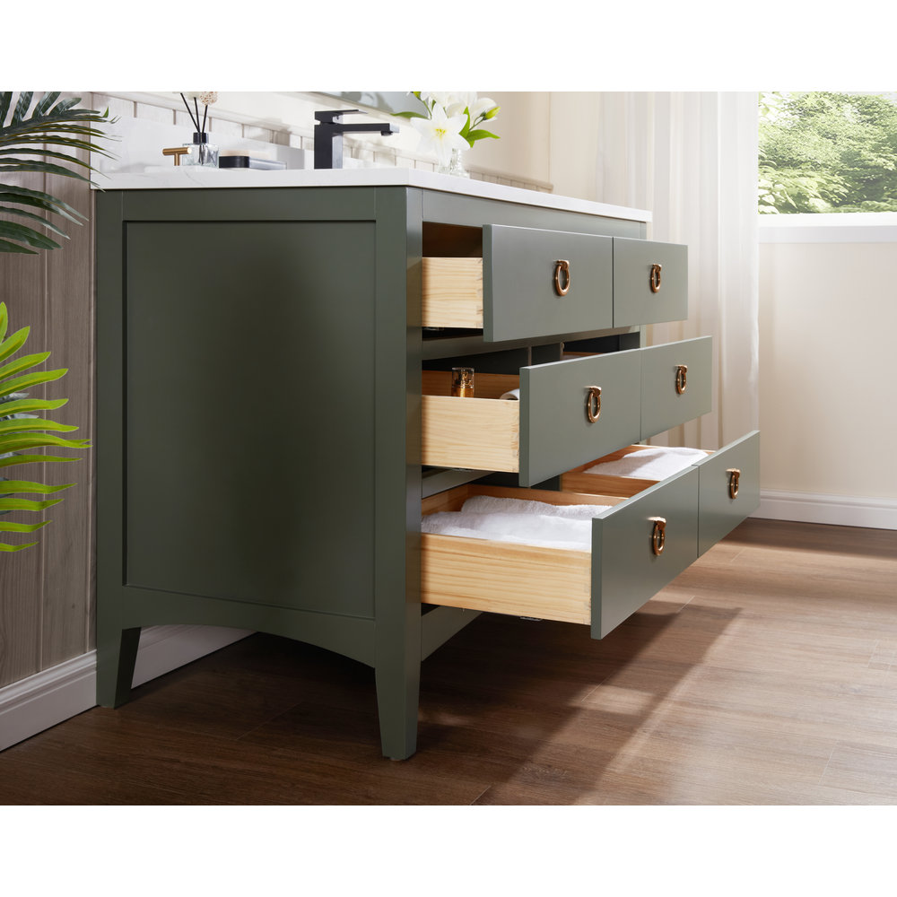 Teoni 48" Oak Single Bathroom Vanity, Pewter Green, Rose Gold