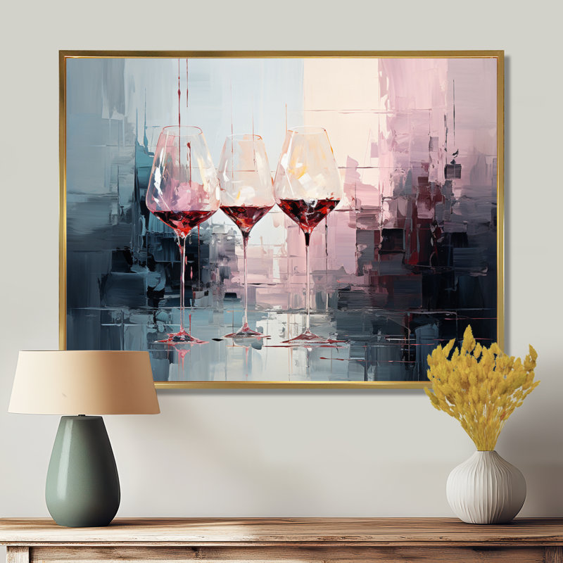 «Wine verres Deep collage - Wine», art mural encadré, Cadre flottant doré, H 16 po x l 32 po x P 1 po