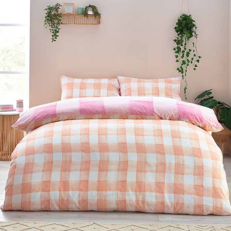 Gingham Duvet Cover Set with Pillowcases, Super King Duvet Cover + 2 Standard Pillowcases