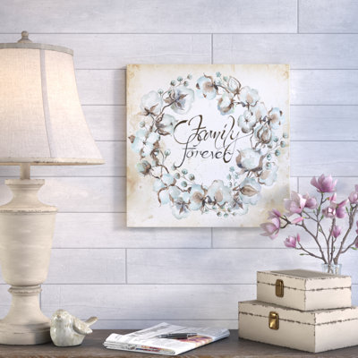 Cotton Boll Brown Wreath: Family Forever - Wrapped Canvas Painting