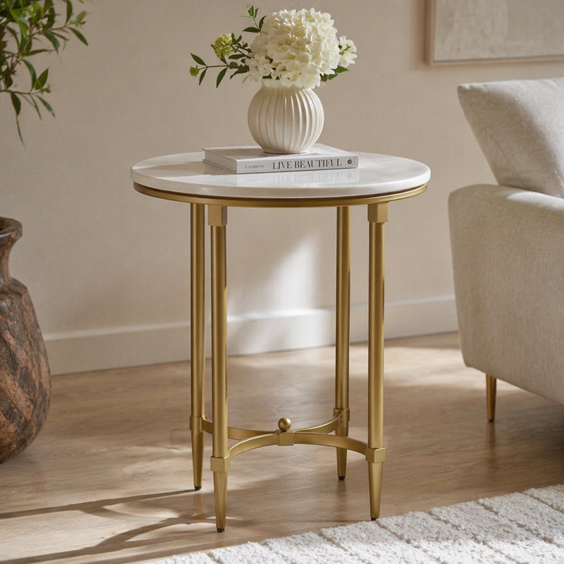 Table de bout, 24.63" H x 22.5" W x 14.5" D, Gold / White+Gold