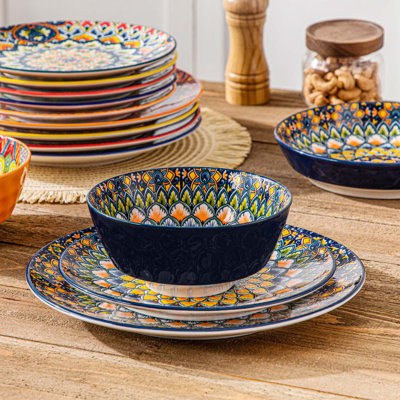 24 Pieces Porcelain Dinnerware, Different Sides, Bohemian Style, Round Plate, Dinner Plate, Dessert Plate, Soup Bowl And Bowl, Serve For 6 Person, Multicolor