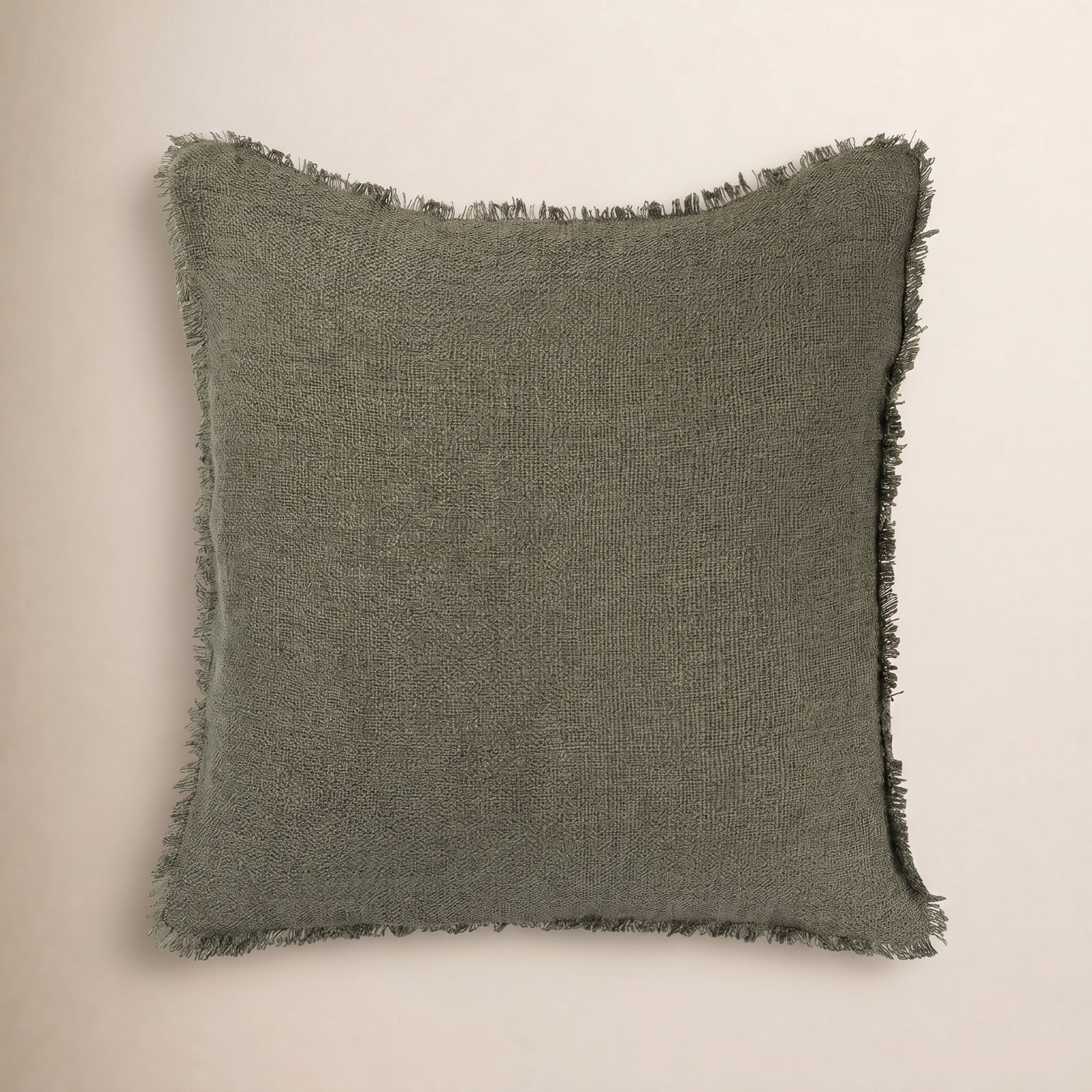 Tarbett Fringed Indoor/Outdoor Throw Pillow, Textured Olive, Square