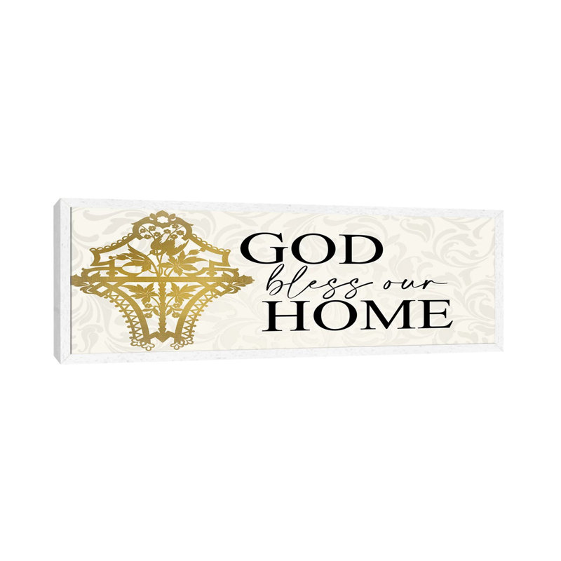 Bless Our Home by Kimberly Allen - Panoramic Print on Canvas, 40.64cm H x 121.92cm W x 3.81cm D, White Framed