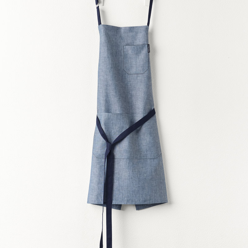 100% Pure Linen Apron - Classic Linen Apron, 33 x 30 in, Denim Blue / Navy