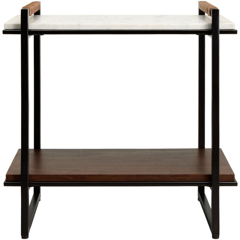Novelle 25" White Marble and Metal End Table