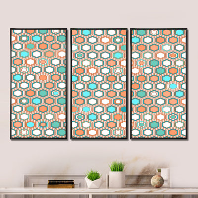 Motif hexagonal rétro III - reproduction de cadre photo sur toile 3 pièces