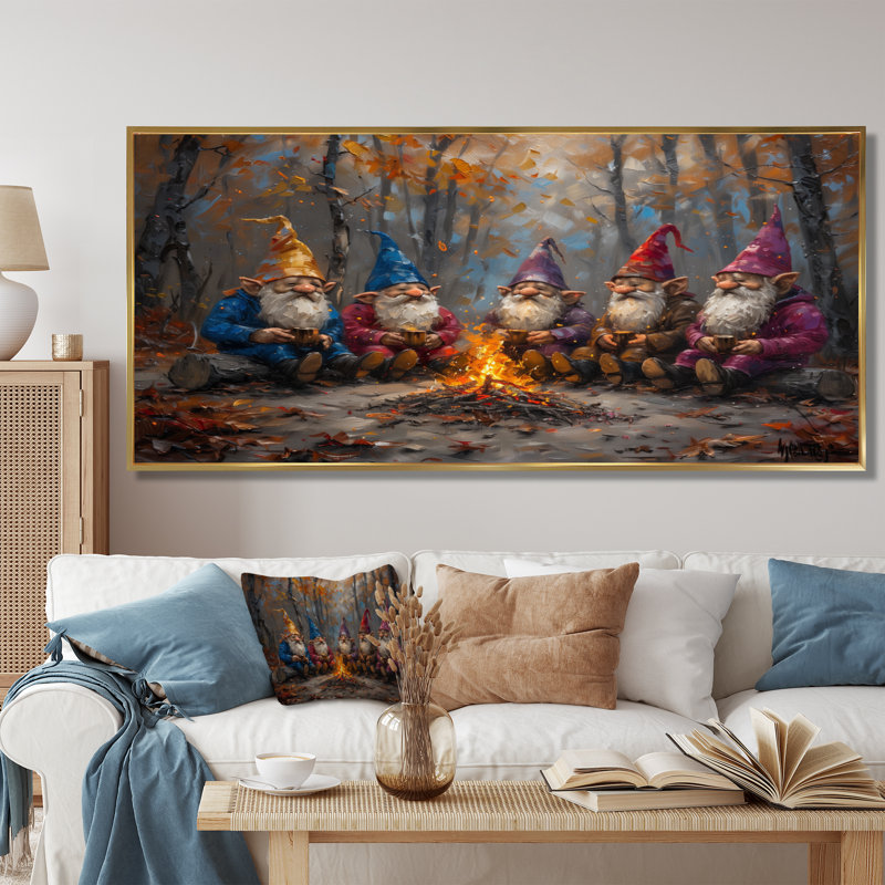 Rose rouge, automne, gnome - art mural gnome, Cadre flottant doré, bois massif, H 28 po x l 60 po