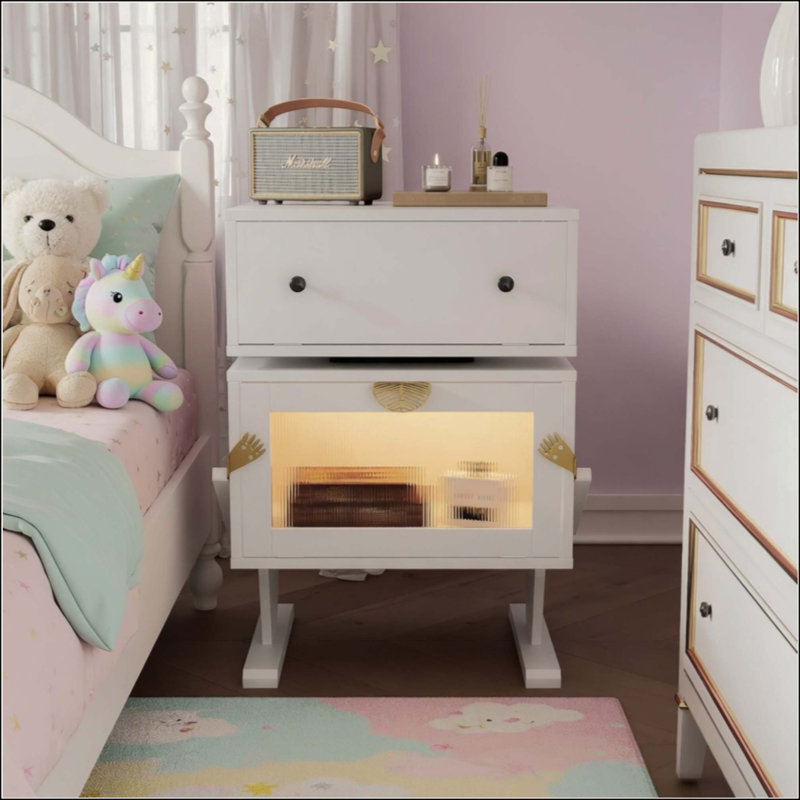 Robot LED Nightstand with 360° Rotating Drawer - Modern End Table
