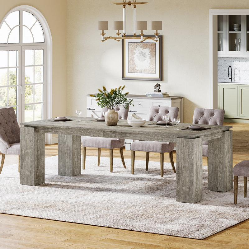 86.61 Inches Long Wood Dining Table For 8 People, Grey