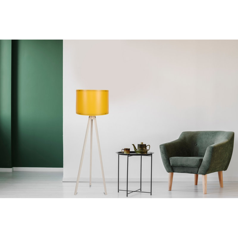 Lampe sur pied scandinave avec panneau de fibres à densité moyenne jaune et crème, hauteur de 57,1 po | Capuchon en polypropylène (9,8 po de diamètre) | Douille E27 de 40 W maximum | Interrupteur marche / arrêt sur le câble | Éclairage élégant et fonctionnel pour la décoration intérieure moderne