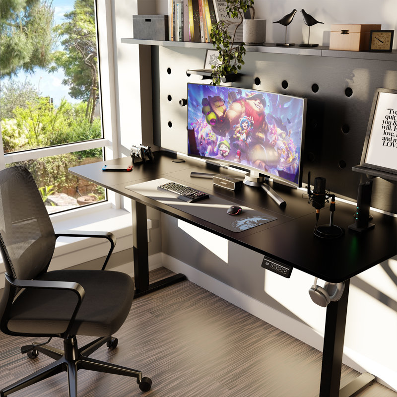 Bureau debout à hauteur ajustable Gilman Home Office, Noir / Noir, H 28,7 po x l 71 po x P 31,5 po