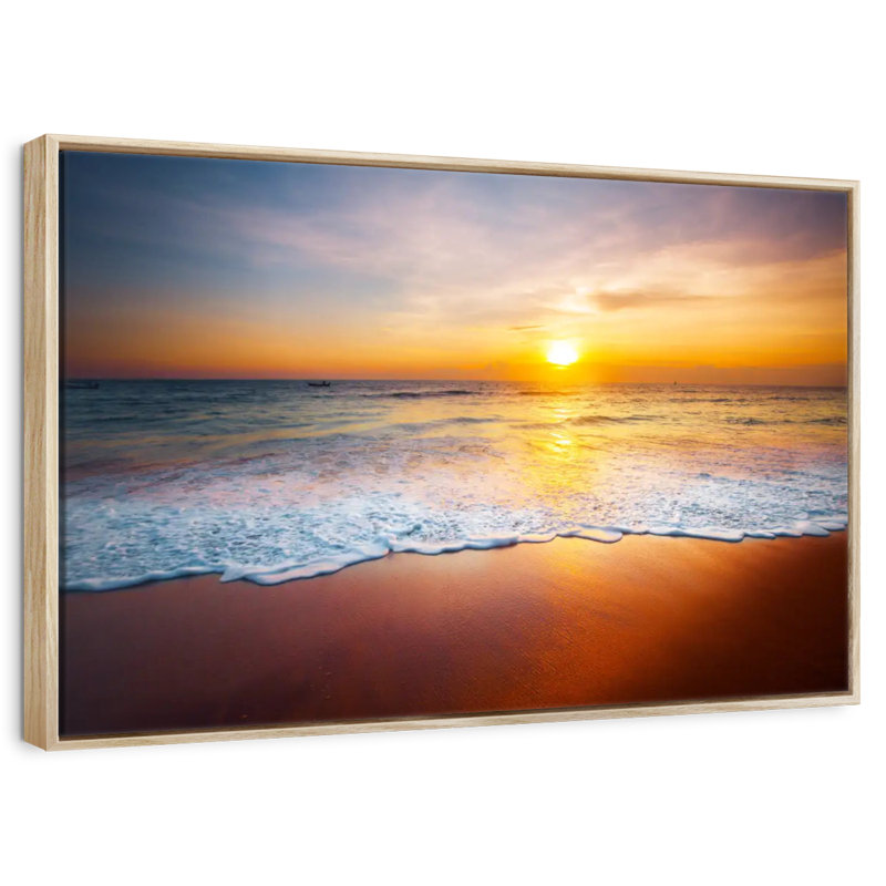Coucher de soleil sur les vagues mousseuses, 25 po x 17 po, Cadre flottant en bois naturel