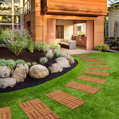 Natural Acacia Wood Interlocking Deck Tiles 12″x12″