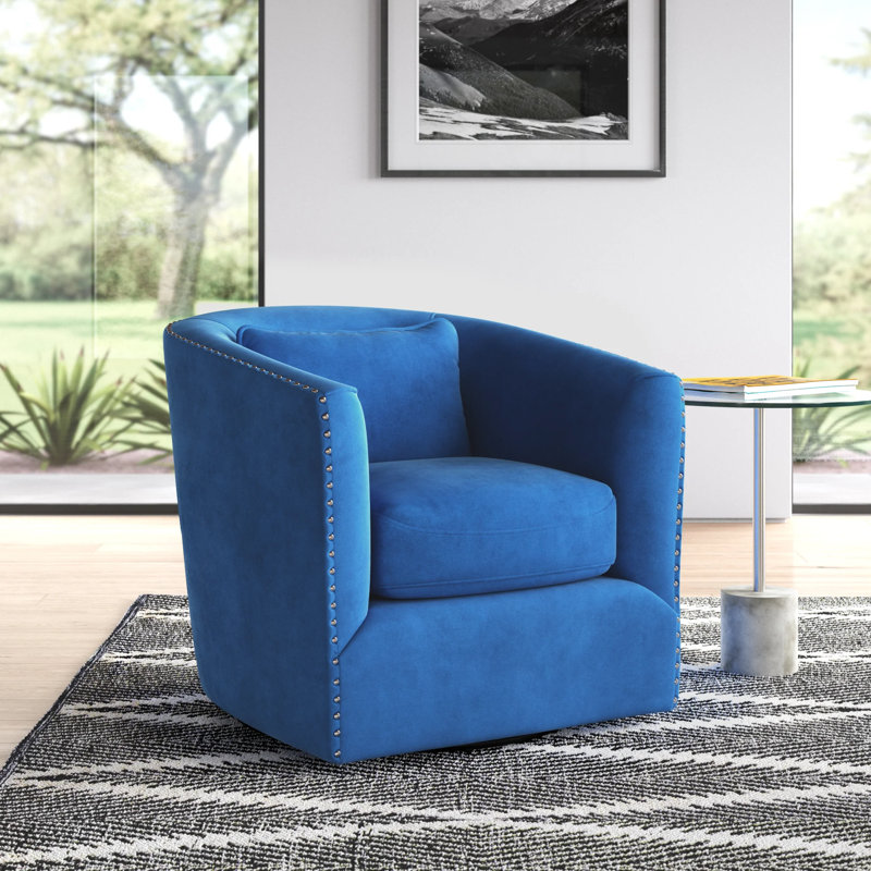 Fauteuil demi-tonneau pivotant de 29 po Abagail, Polyester bleu