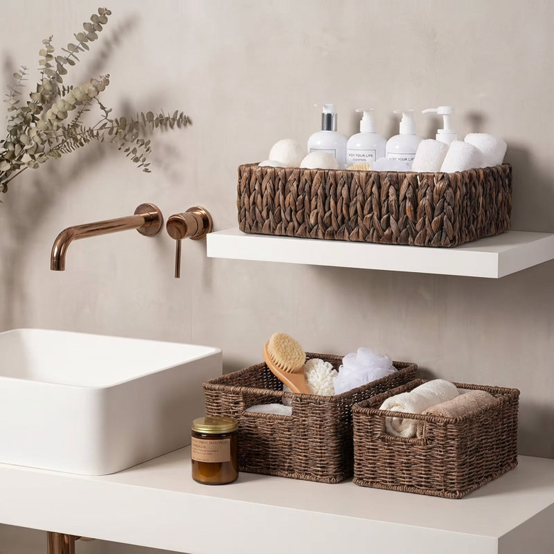 Bayou 3 Piece Wicker Storage Basket Set, Brown