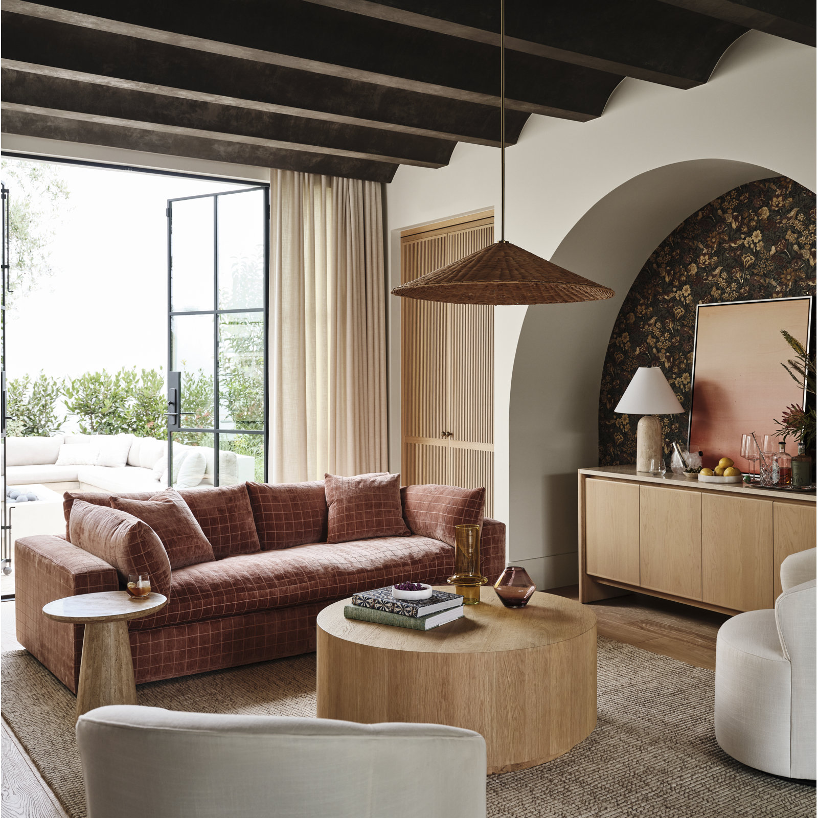 Remy 90'' Upholstered Sofa, R-Block Salmon Chenille