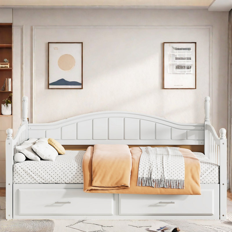 Elegant Extendable Daybed With Two Storage Drawers And Twin Size Trundle, White