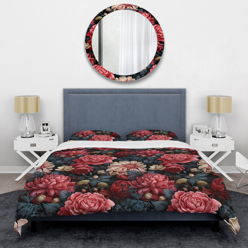 Motif floral victorien rose et beige - Ensemble de housse de couette floral - Polyester en microfibre