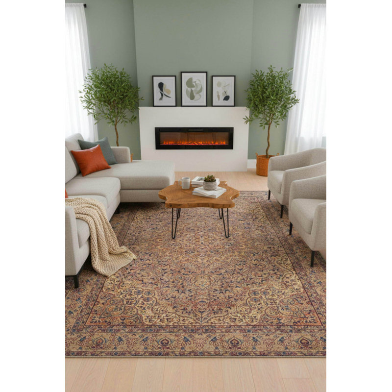 Tapis brun à motif tissé rétro, Carré 8 pi 3 po