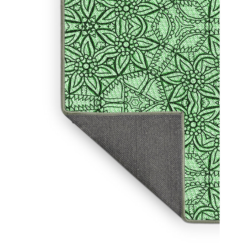 Tapis floral en laine vert, Rectangle 5 pi x 7 pi