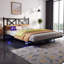Queen Size Floating Platform Bed Frame with Storage Headboard, USB Charging, RGB LED Lights & Heavy-Duty Steel Slats - Easy Assembly, Modern Black-1657016455