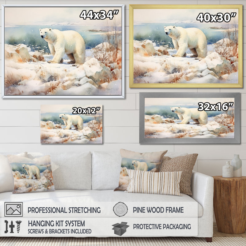 " Yukon Poral Bear ", White Single Picture Frame, 24" H x 32" W x 1" D