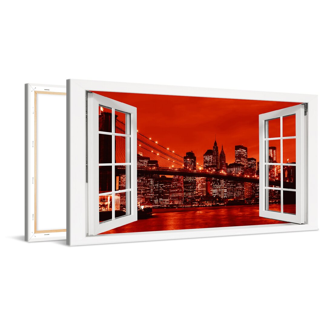 Leinwandbild New York Manhattan Brooklyn Bridge Rotes Fenster