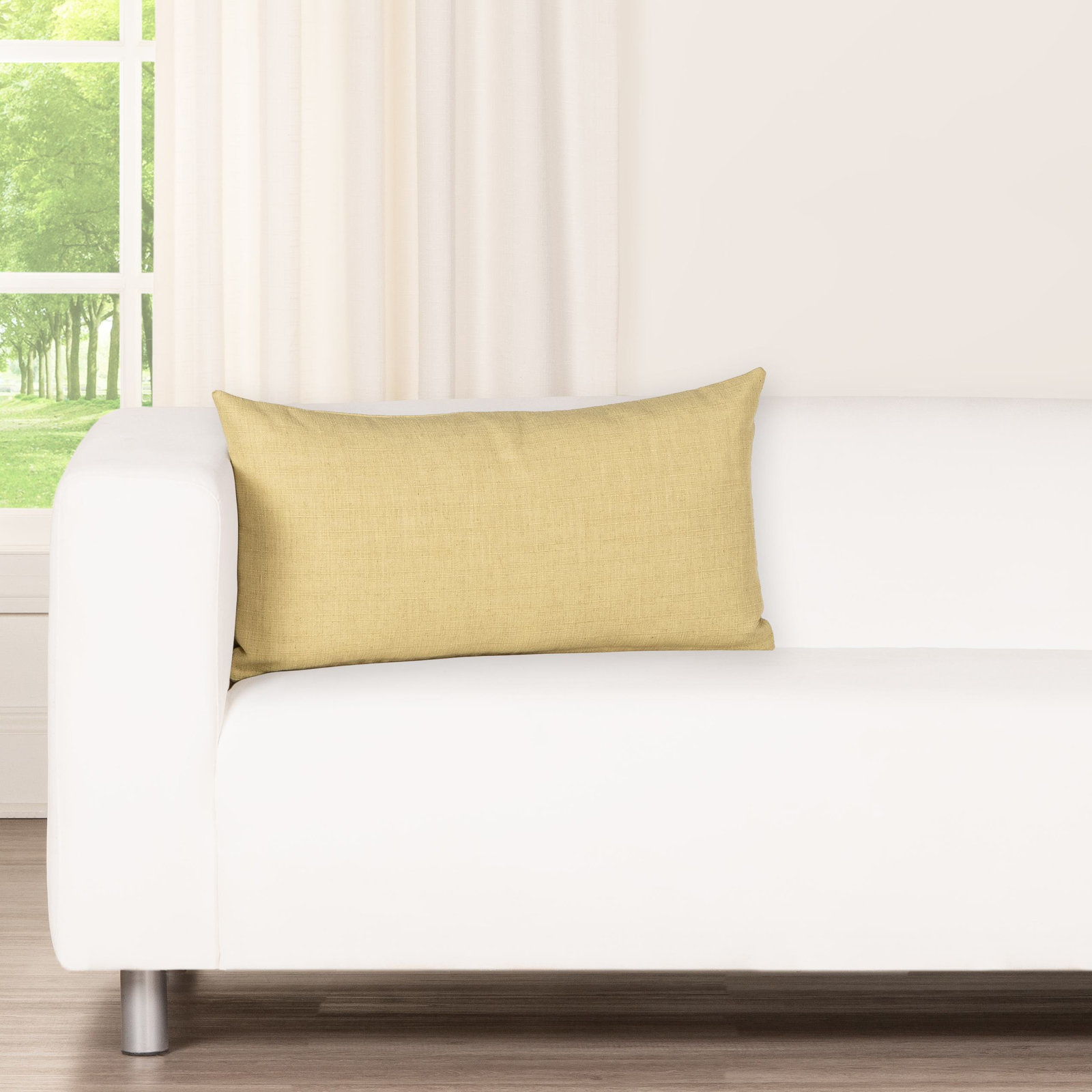 Indy Faux Linen Accent Pillow, Green, Feather, Rectangle 12"H x 21"W