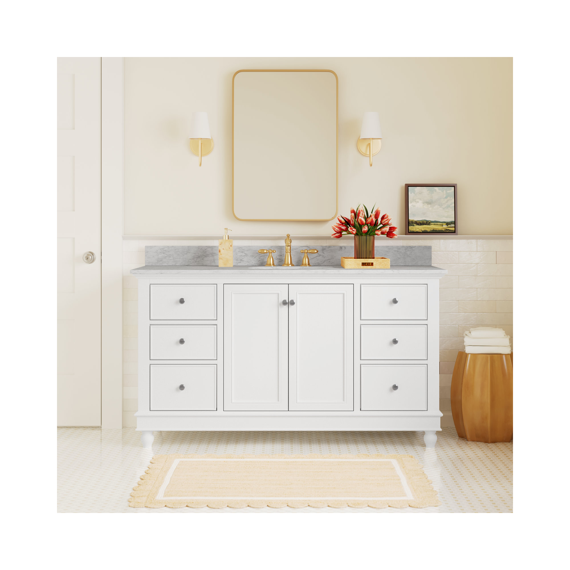 Ferdinand 60'' Single Bathroom Vanity, Carrara Marble, White