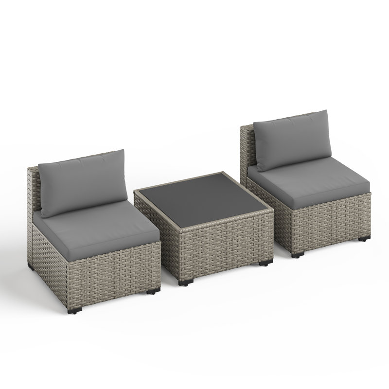 2-Person Outdoor Wicker Sofa Set With Cushion, Gray