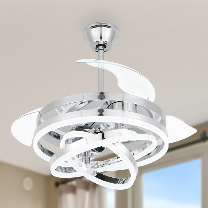 Gwenette 36'' Modern DIY Shade Ceiling Fan with LED Lights, 6-Speed DC Motor Ceiling Fan, Chrome