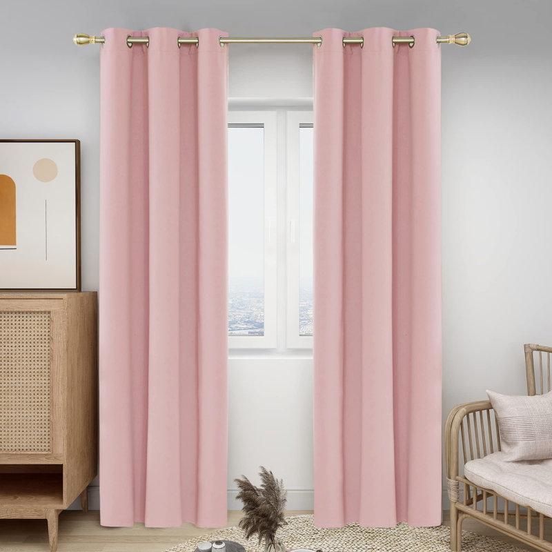 Thermal Insulated Room Darkening Grommet Curtain Panels (Set of 4), Coral Pink, 42" W x 95" L