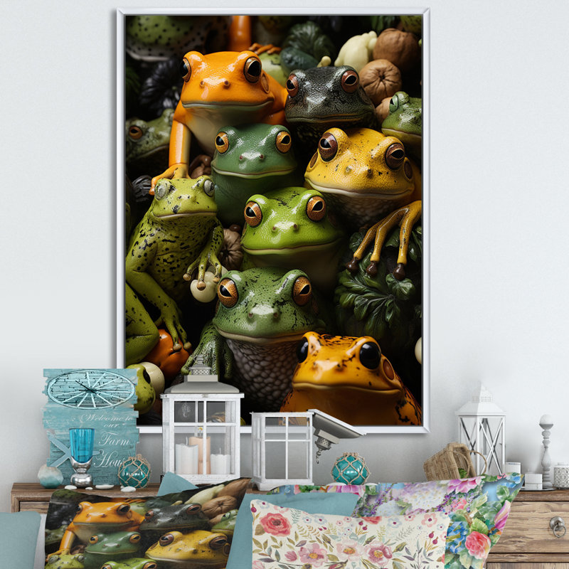 «Toads Family», reproduction sur toile avec cadre flottant, H 40 po x l 30 po x P 1,5 po, Blanc