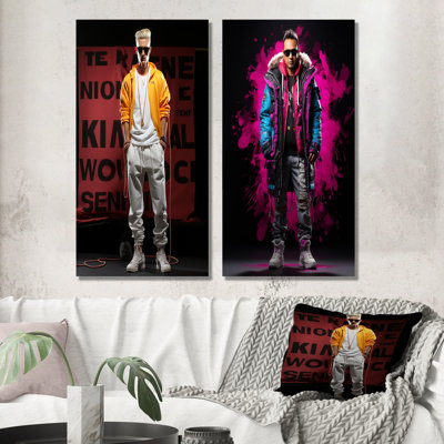 Streetwear Edge Man Break Dance II - Fashion Illustration Metal Prints Set Of 3
