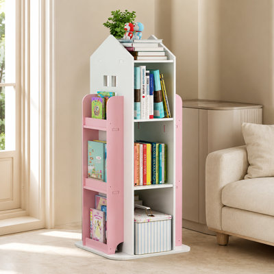 Bibliothèque rotative à 4 niveaux avec base pivotante à 360 degrés, support pour livres d'économie d'espace, organisateur de bibliothèque autoportant pour chambre à coucher, salon, salle de jeux, salle d'étude, jouets, livres d'histoires et fournitures scolaires
